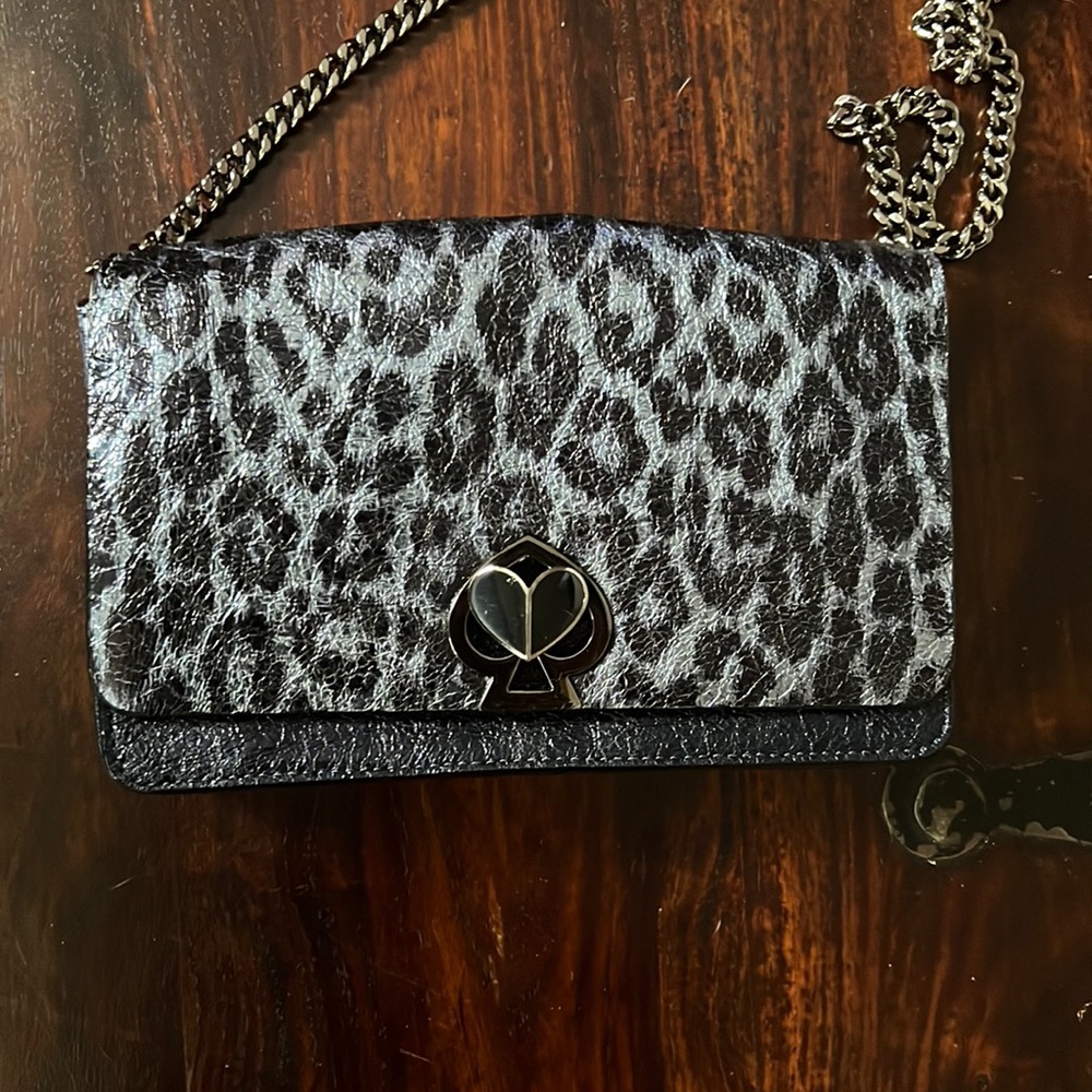 Kate Spade Navy Metallic Animal Print Wallet on a Chain